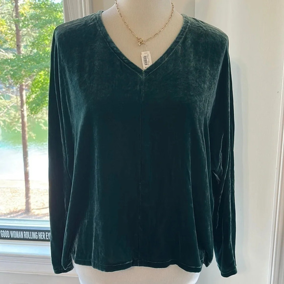 Eileen Fisher Green Velvet Top, Size S/P, NWT - Picture 1 of 9